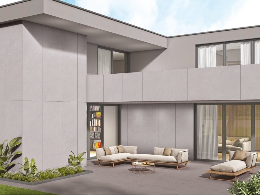 Sintered stone cladding on a villa exterior