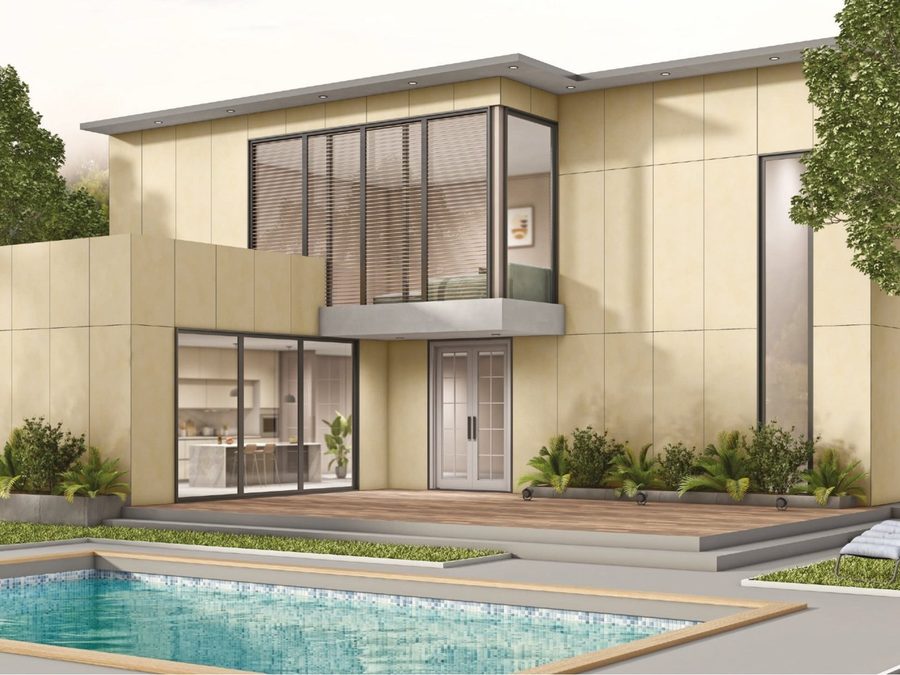 Sintered stone cladding on a poolside villa