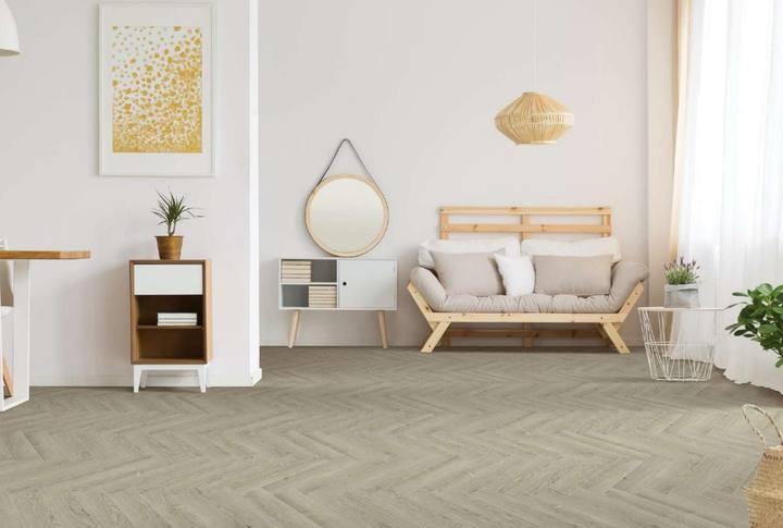 Herringbone 3.0 Pietra Collection — bedroom herringbone floor