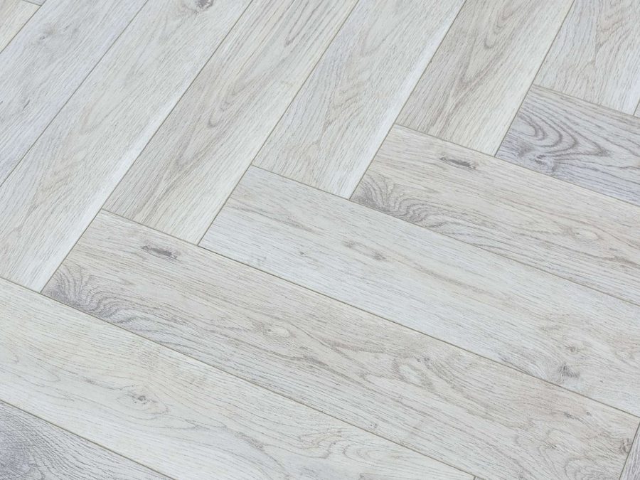 Herringbone Collection laminate in white washed oak