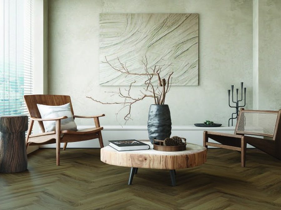 Oak Artisan herringbone flooring in a living room