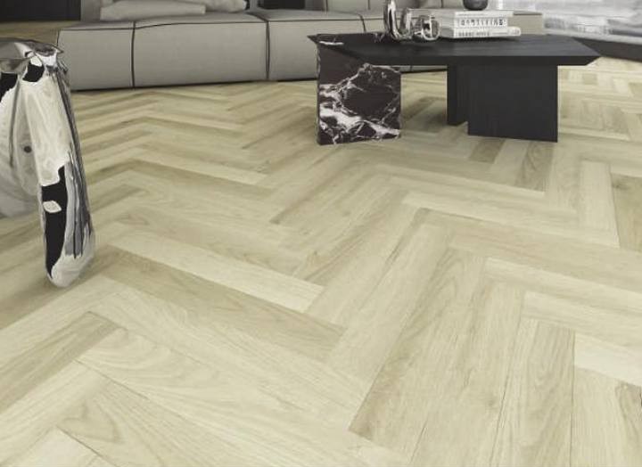 Oak Artisan Herringbone — light herringbone floor close-up