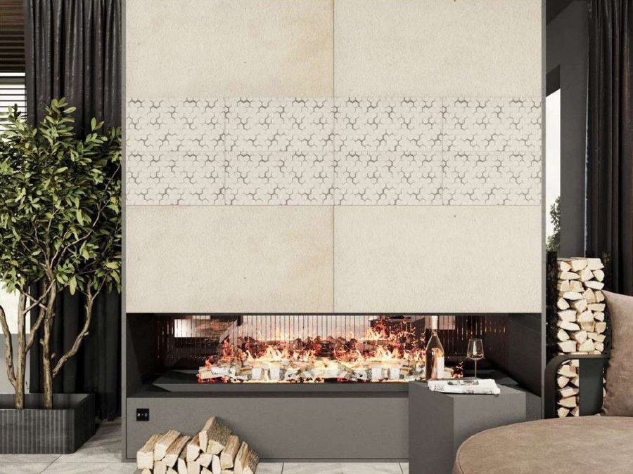Stone veneer on a living room wall