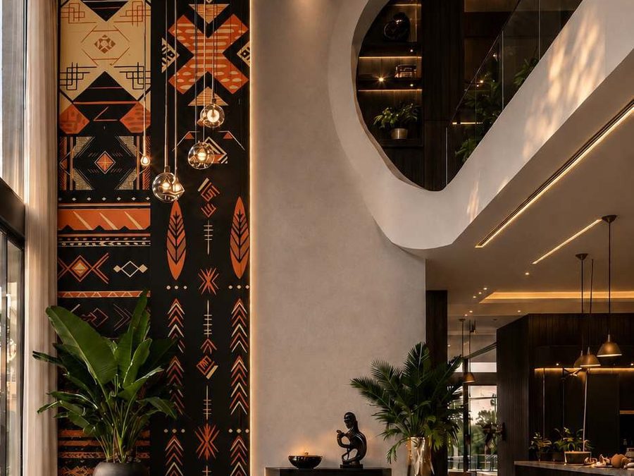 Ubuntu laminate panelling in a hotel lounge