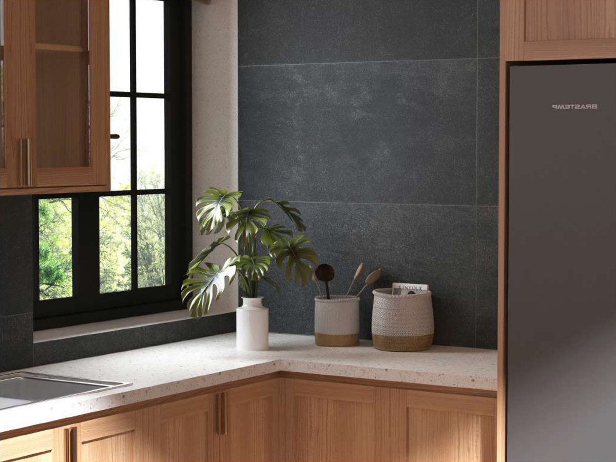 Stone veneer installed on a feature wall