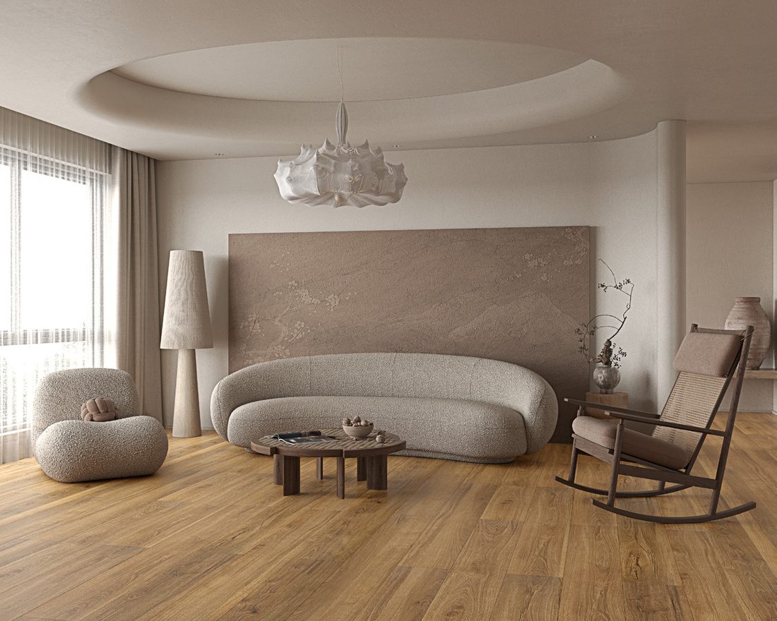 Classic walnut plank flooring - living room