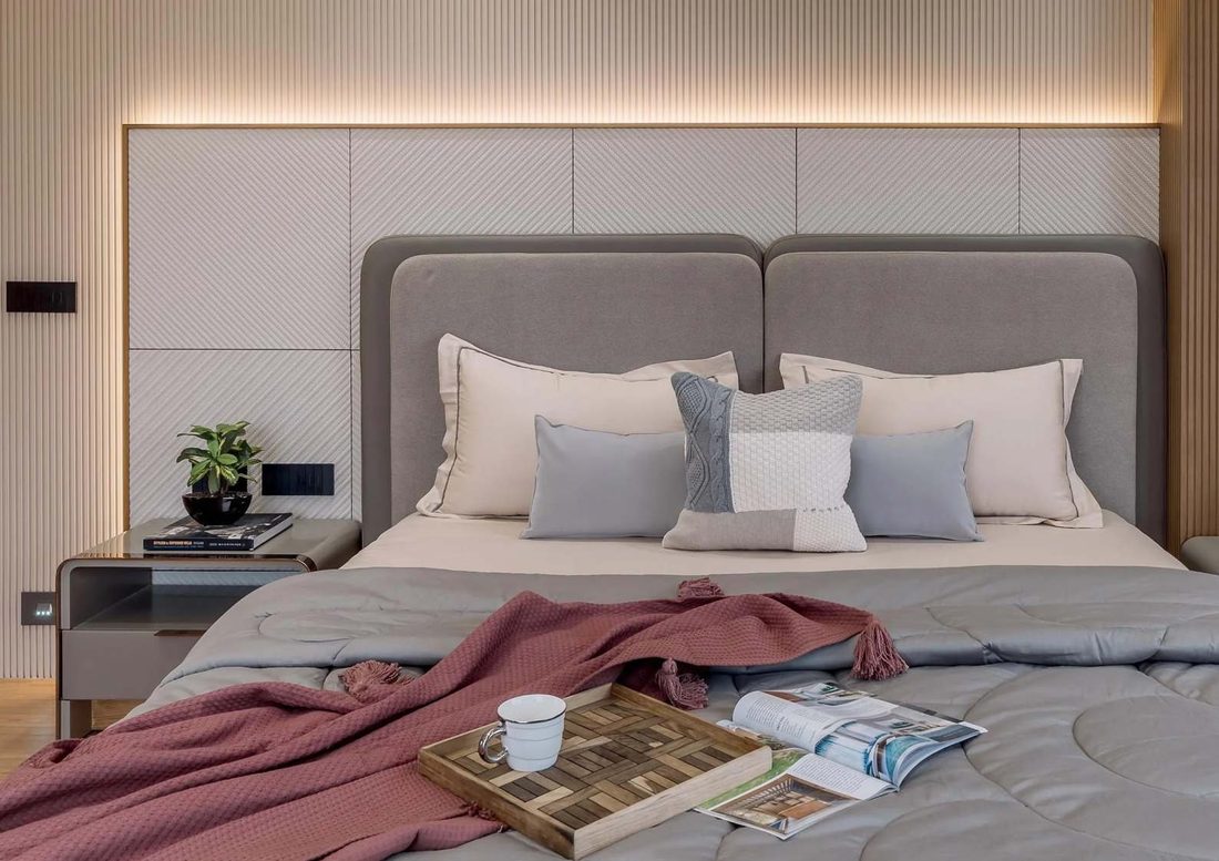 Fluted wall panel headboard feature