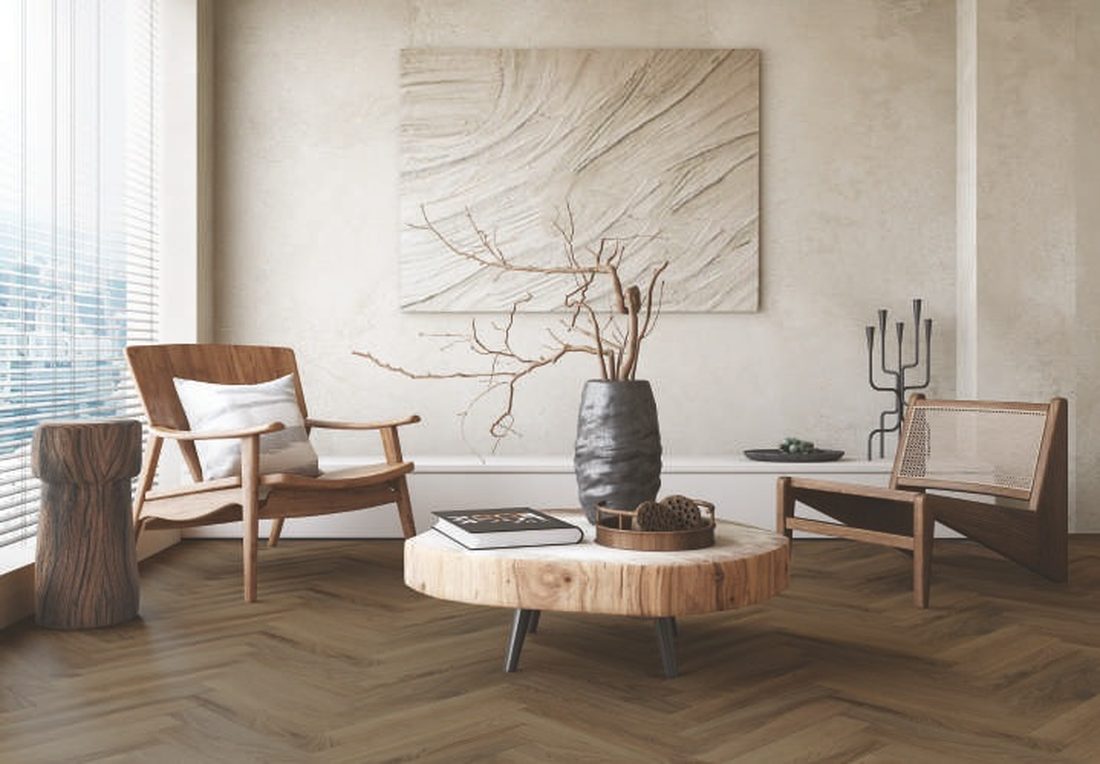 Herringbone dark oak flooring - living room