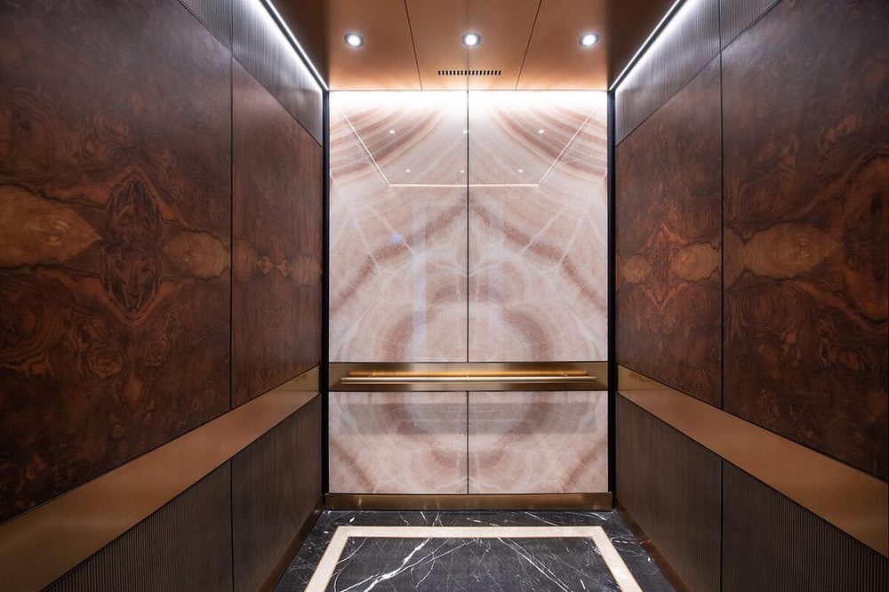 Lift interior - onyx and burl veneer