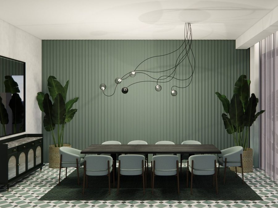 HDHMR designer panels in a green dining room