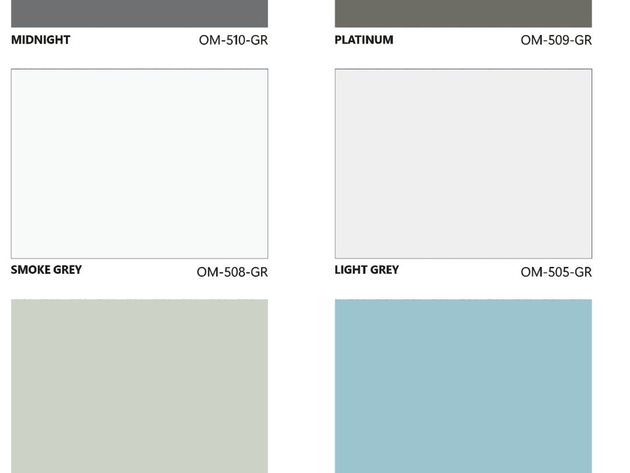 Super Matt laminate shades in greys and blues