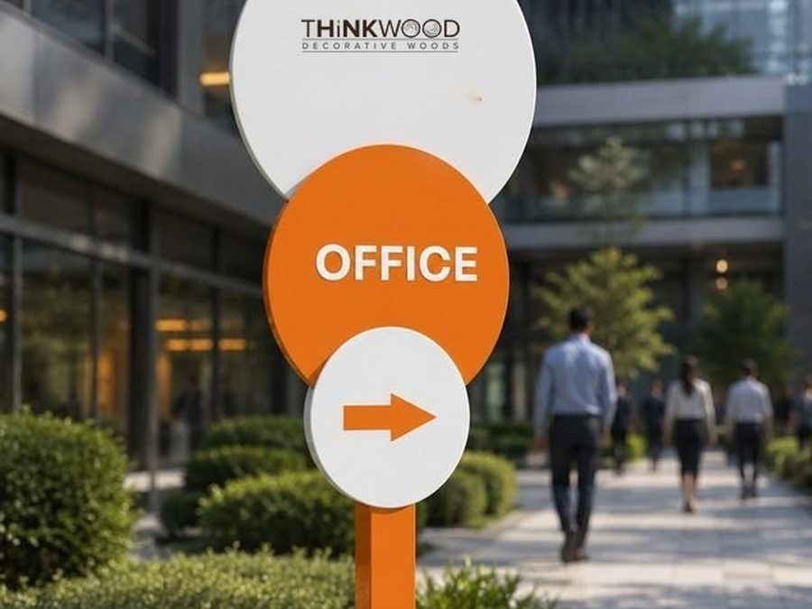 Landmark signage pylons outside an office building