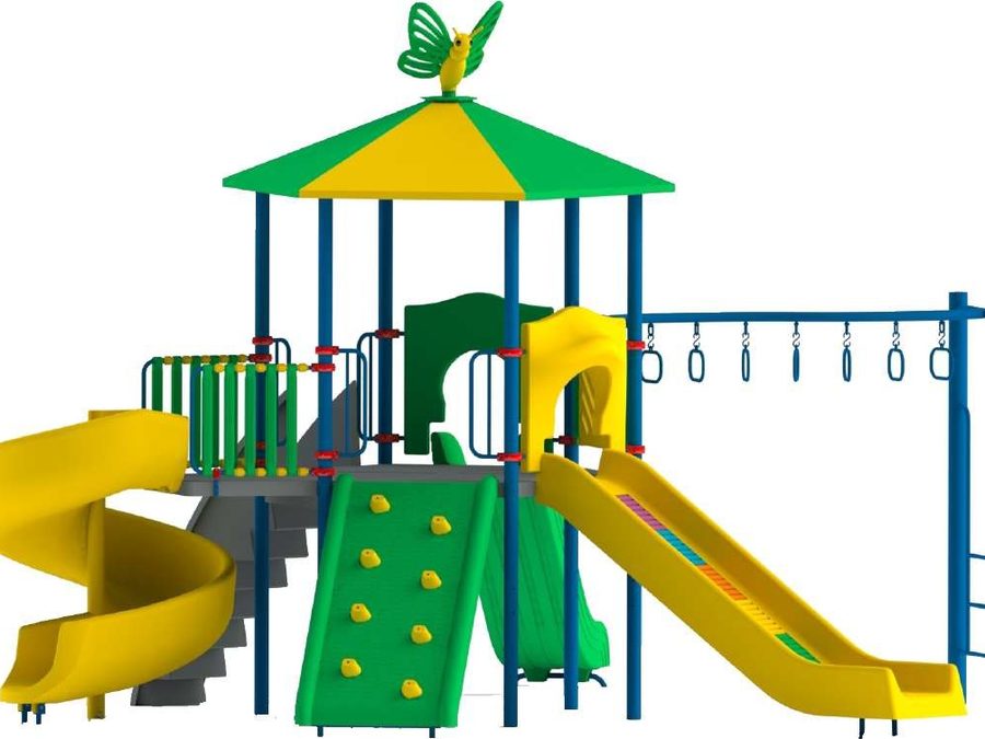 Playground multi-activity structure installed on site