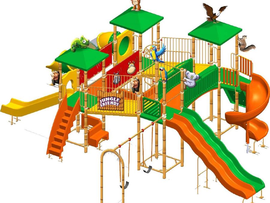 Multi-activity play system with slides and climbers