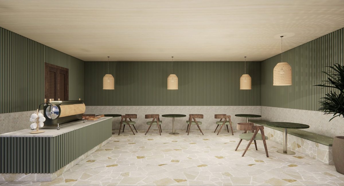 Cafe counter finished in HDHMR panelling
