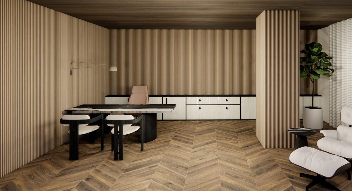 Kitchen and dining room lined in HDHMR panels